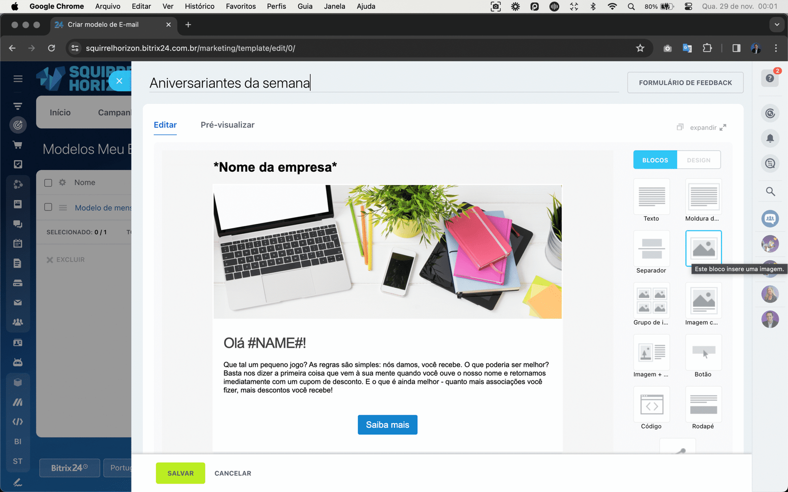 Ainda com o Bitrix24, sua empresa criará páginas exclusivas (landing pages) para campanhas promocionais, eventos, sobre novos produtos, para compartilhar informações e muito mais.