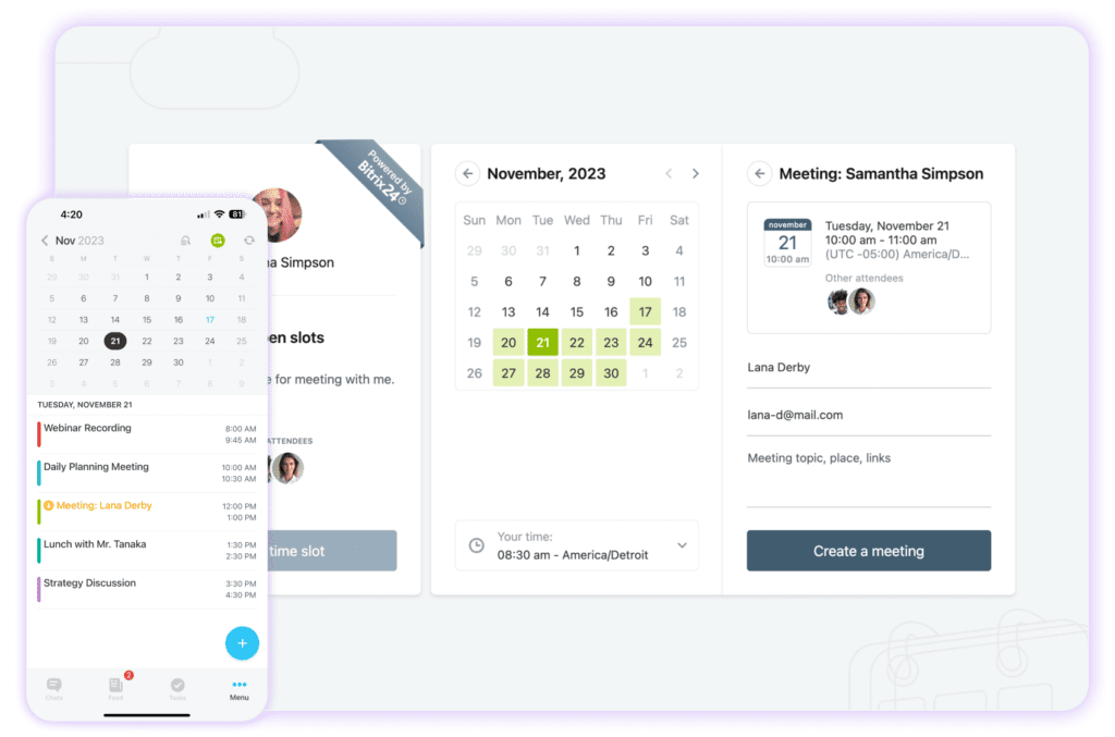 Transforme seus e-mails em leads, deixe que o Bitrix24 reconheça o cliente e registre automaticamente os e-mails e eventos de calendário na linha do tempo.