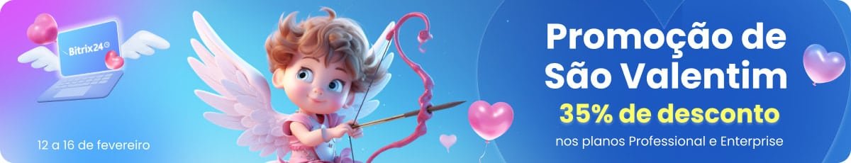 Planos Bitrix24 Professional e Enterprise com 35% OFF no plano anual válidos de 12 a 16 de fevereiro de 2024 para novas contas e upgrades com a Squirrel Horizon